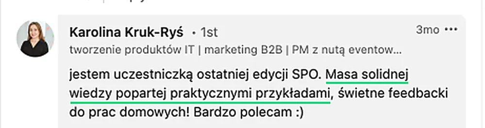 Opinia — Karolina Kruk-Ryś, tworzenie produktów IT