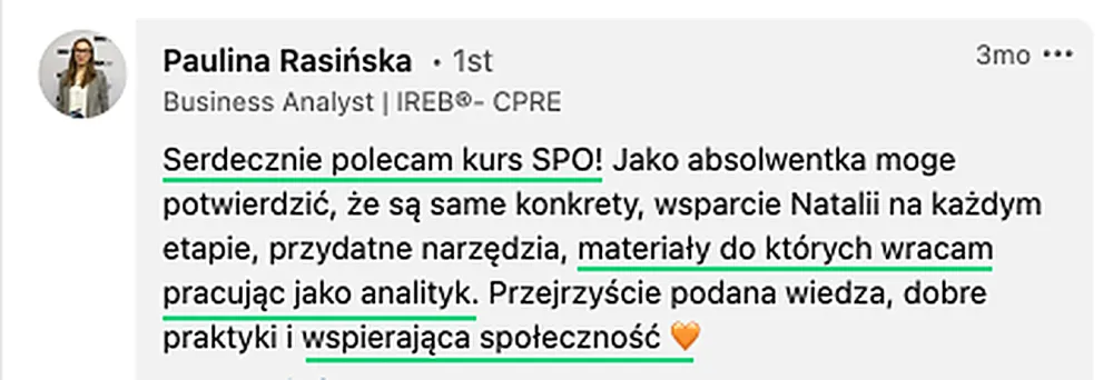 Opinia — Paulina Rasińska, Business Analyst