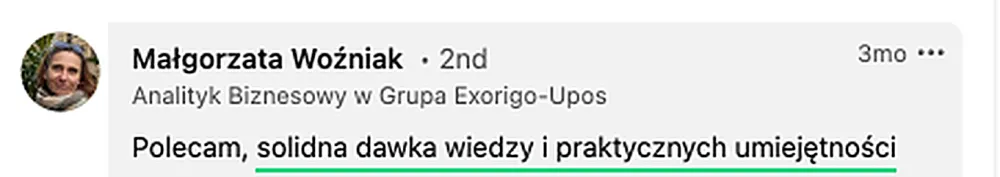 Opinia — Małgorzata Woźniak, Analityk Biznesowy